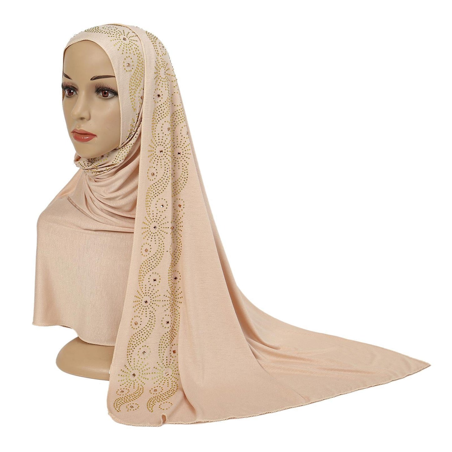 HAYA HA1145 Solid Color Rhinestone Headscarf
