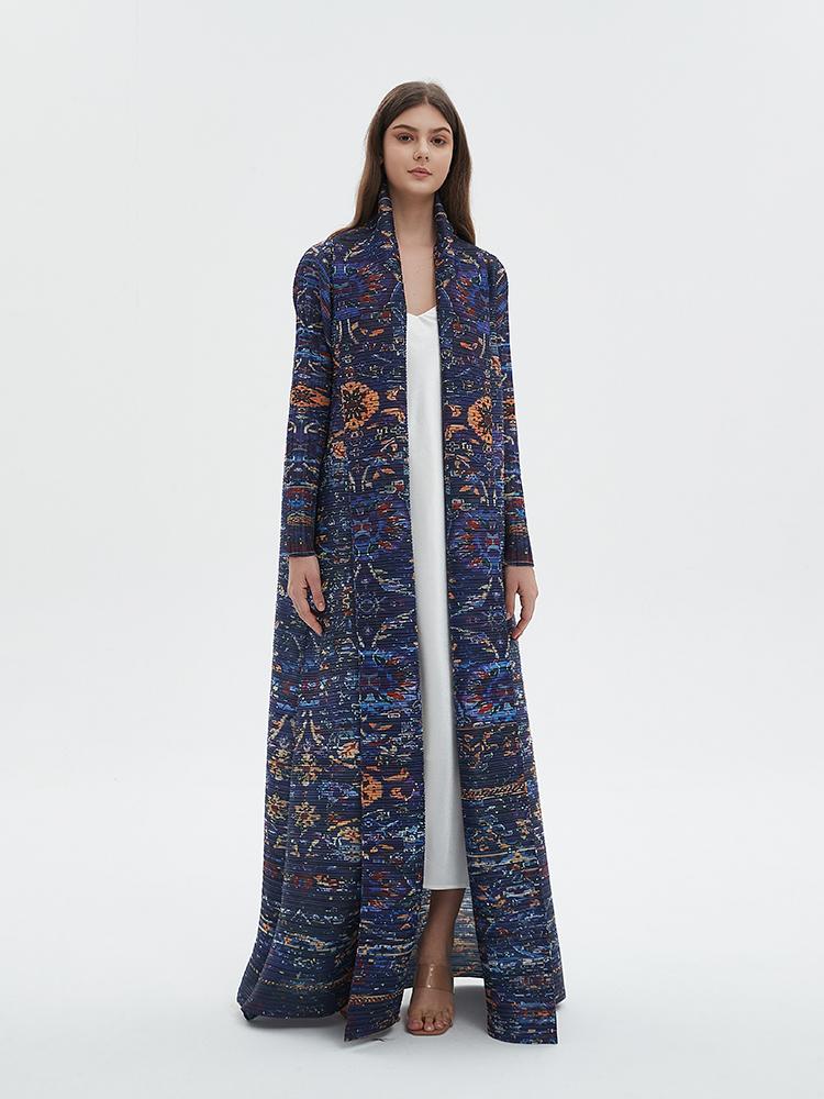 HS6717 Midnight Tapestry  Blue Printed Abaya with Artistic Motifs