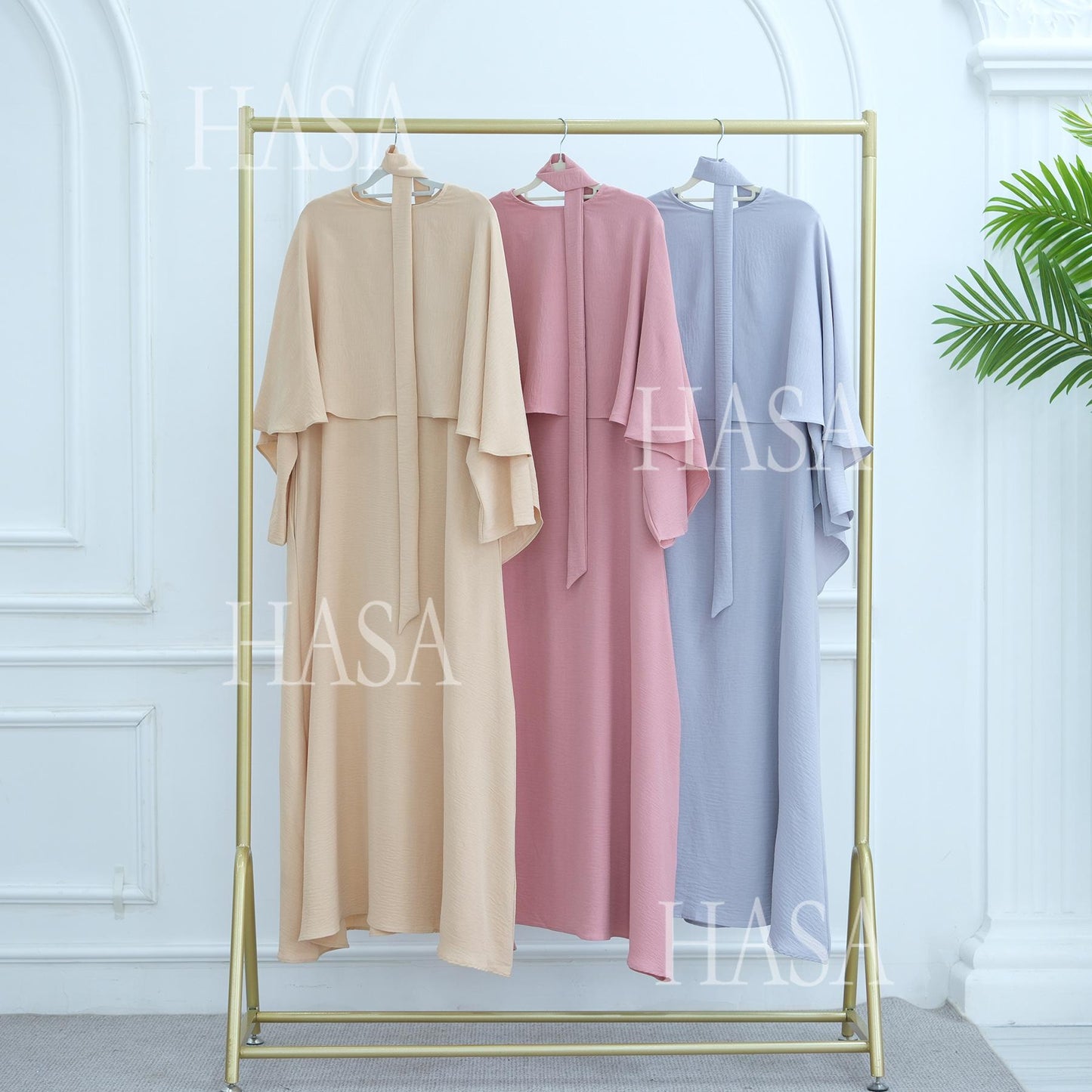 HA6532 Slim-fit waist cape robe two-piece set