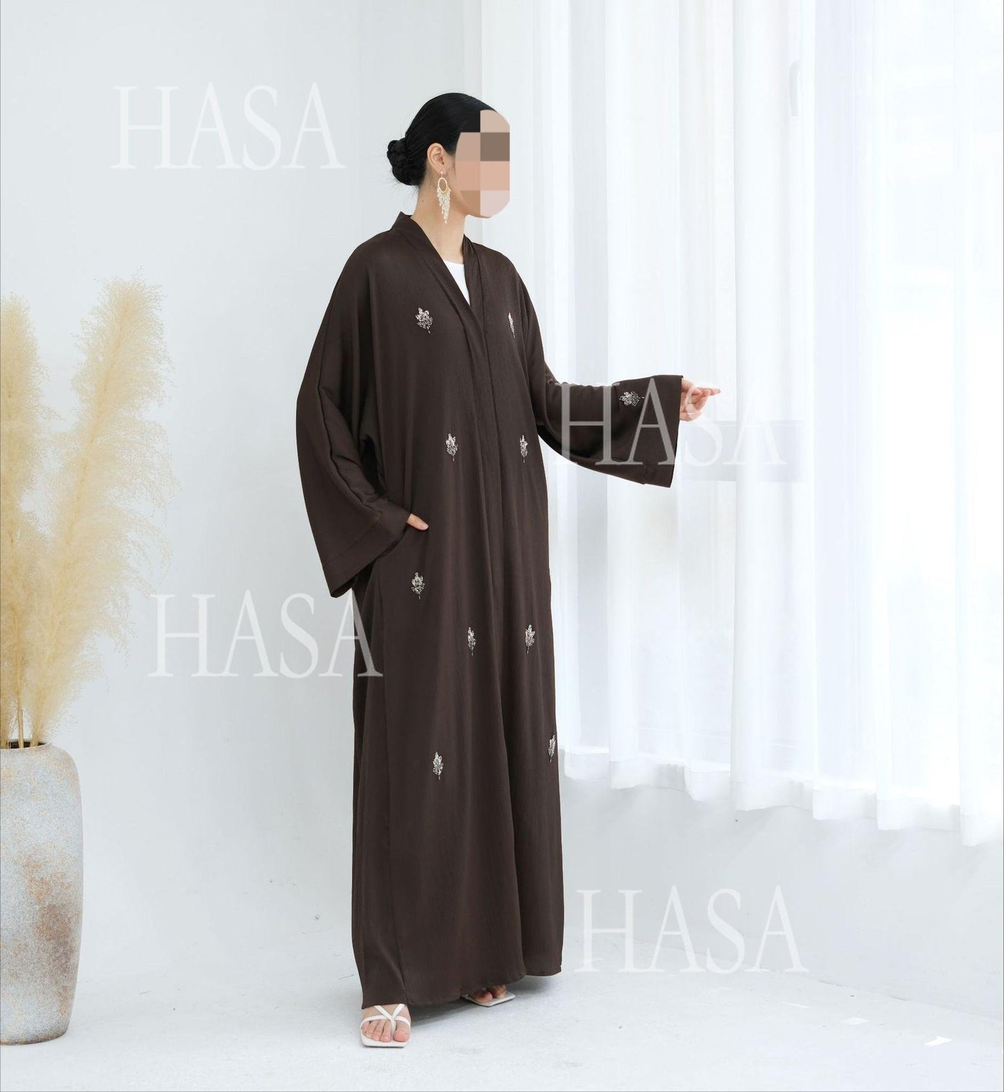 HA6624 Abaya Cardigan with Beaded Lace-up