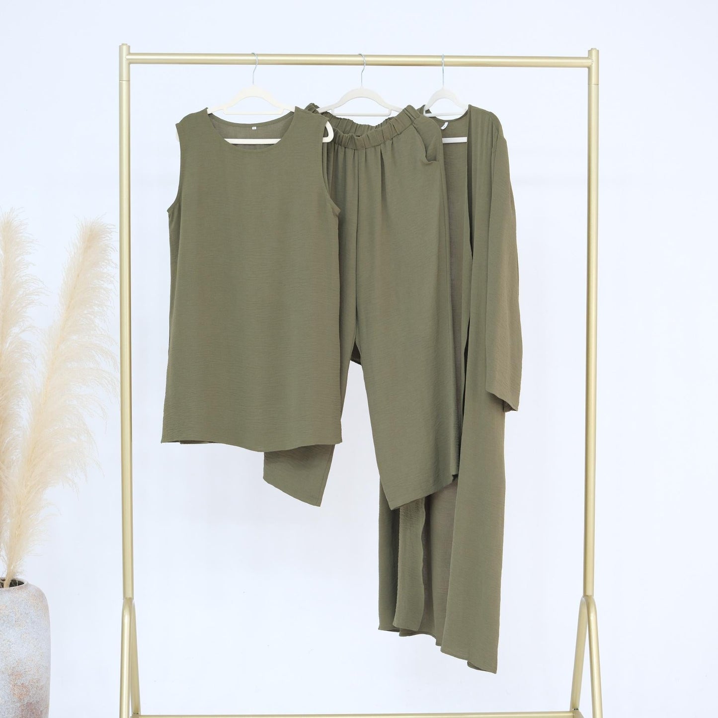 HA5107 Classic Solid Color Three-piece Suit - Loose Long Design Combination