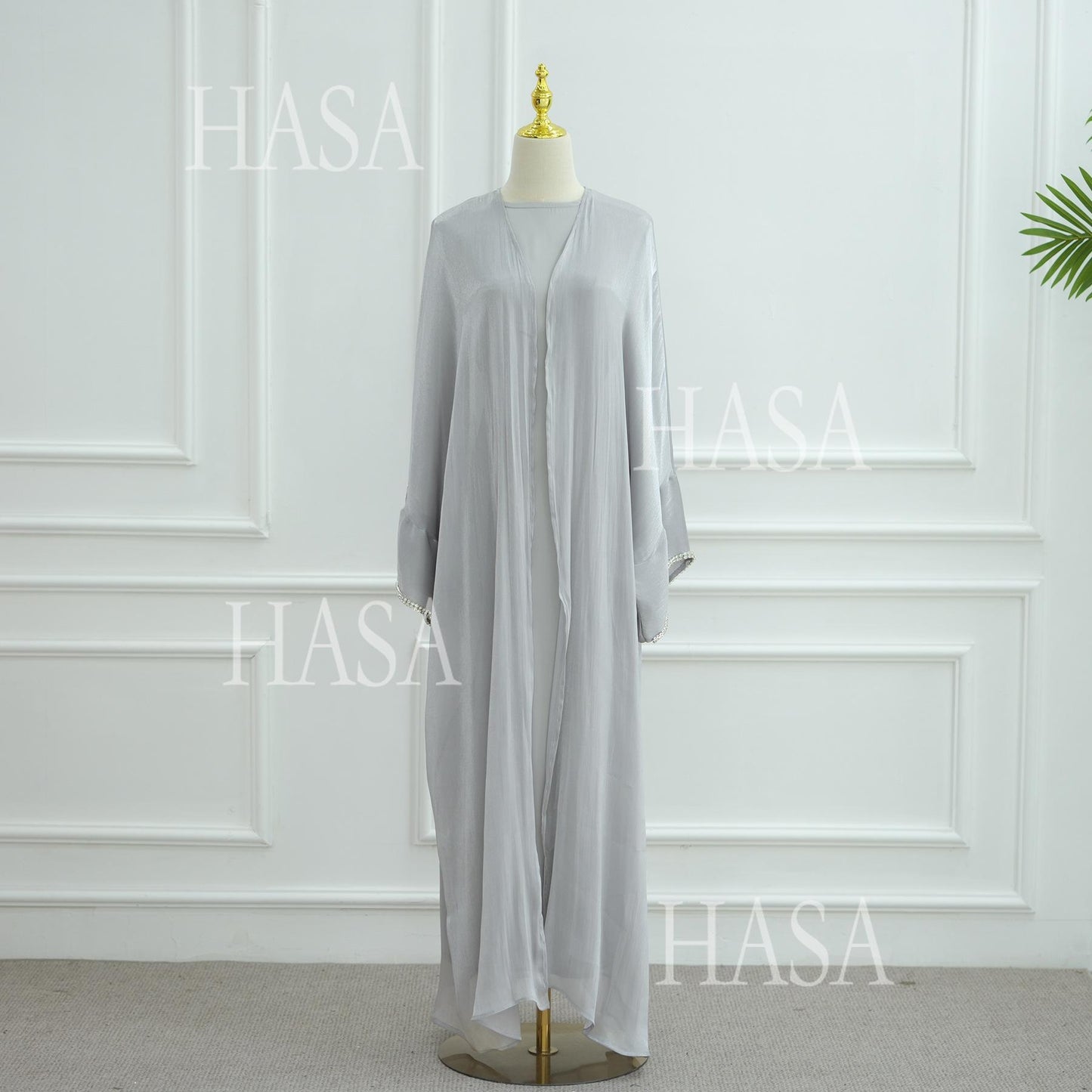 HA6553  Two-Piece Solid Abaya with Beaded Details and Matching Scarf Option
