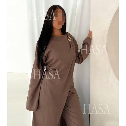 HA6605 Stylish asymmetrical two-piece set (with optional headscarf)