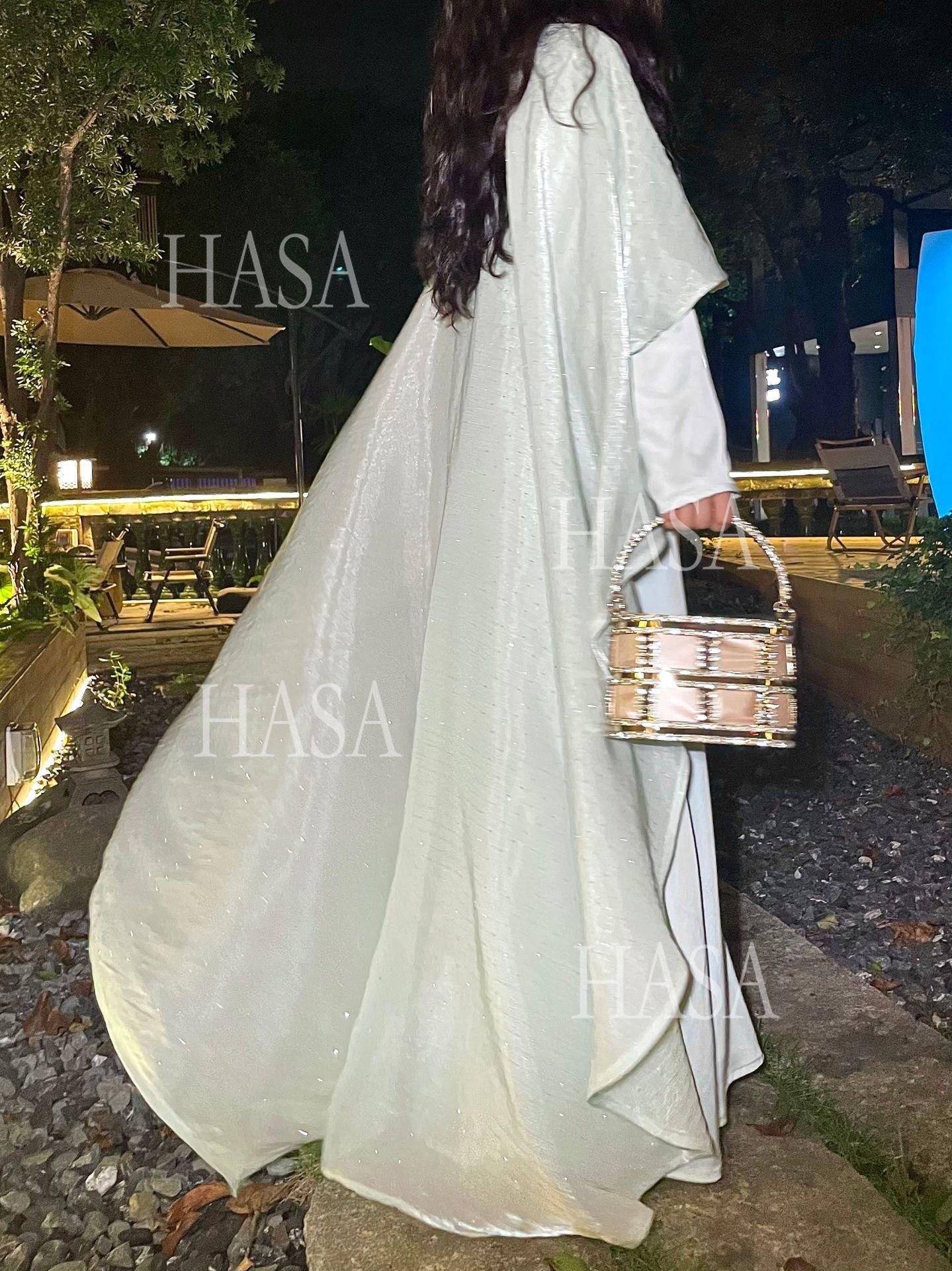 HA6477 Shiny robe two-piece set with rhinestone shawl decoration