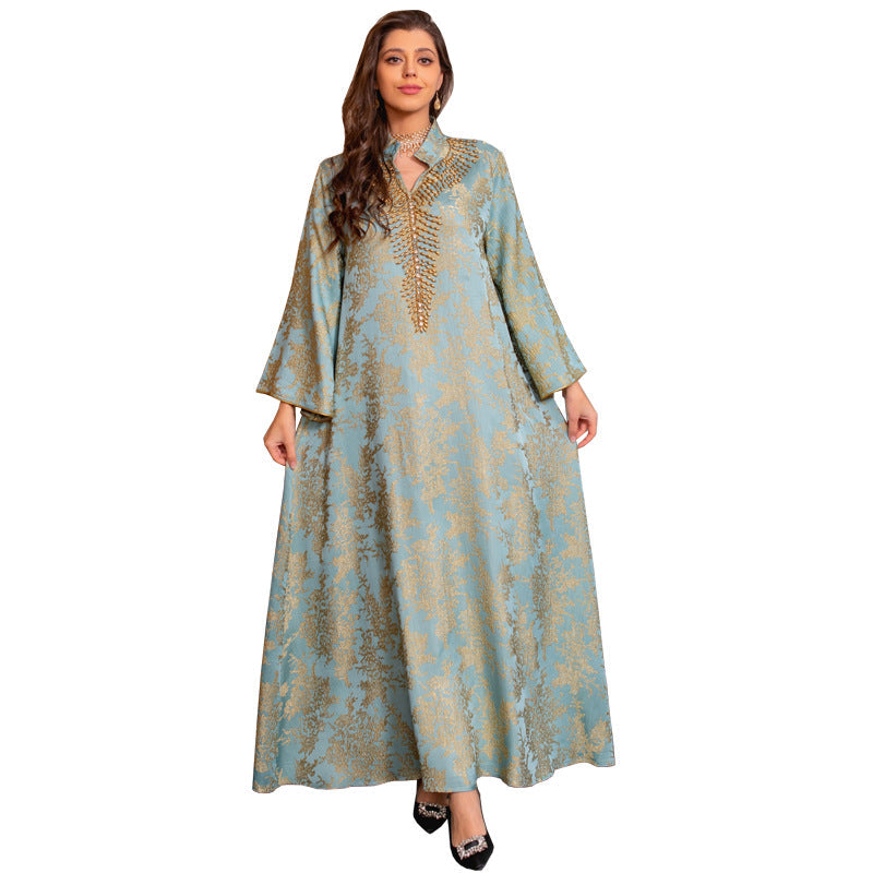 HA6660 Jacquard fabric embroidered beaded robe dress with rich design features
