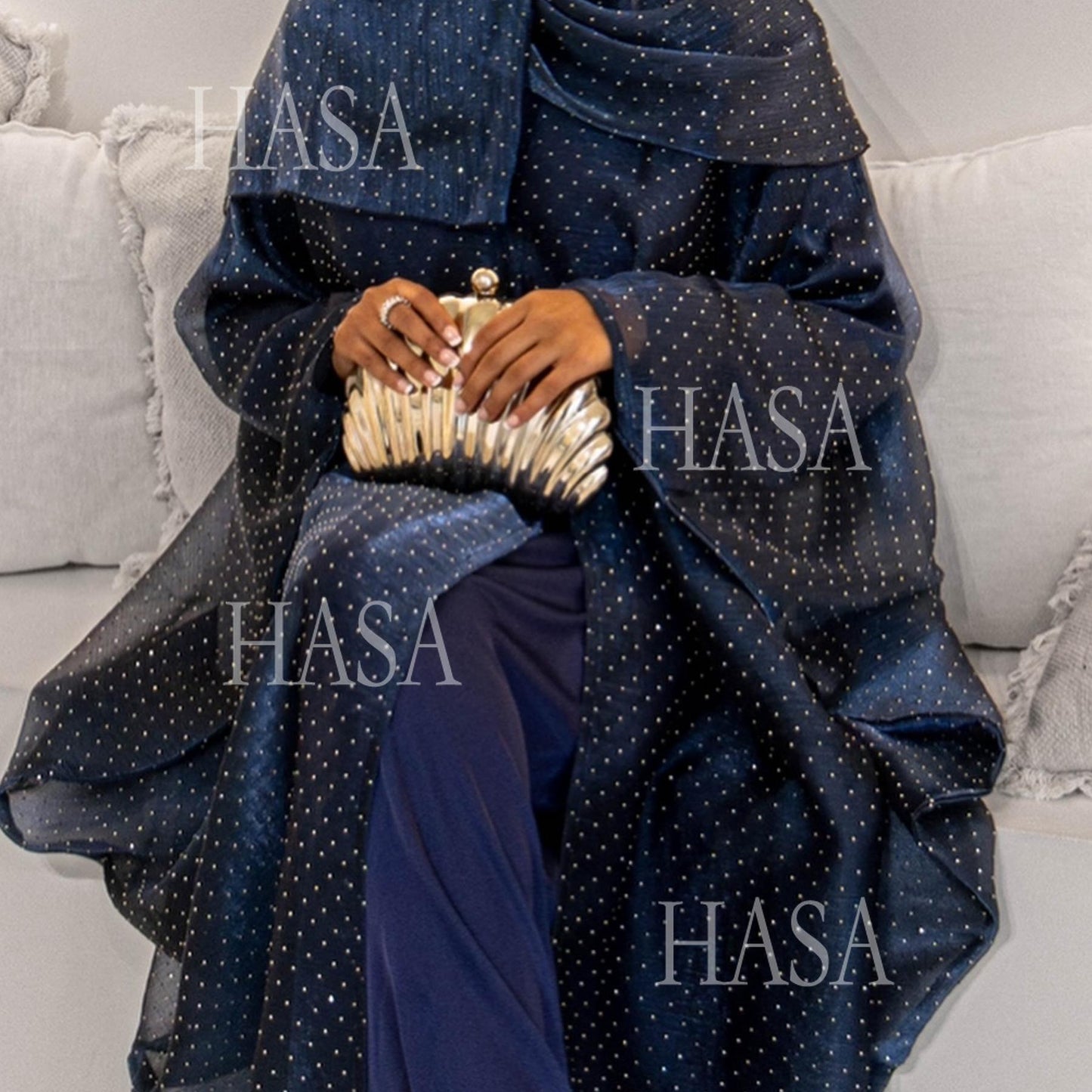 HA6493 Lightweight Ice Flower Ruffle Textured Rhinestone Robe Three-Piece Set