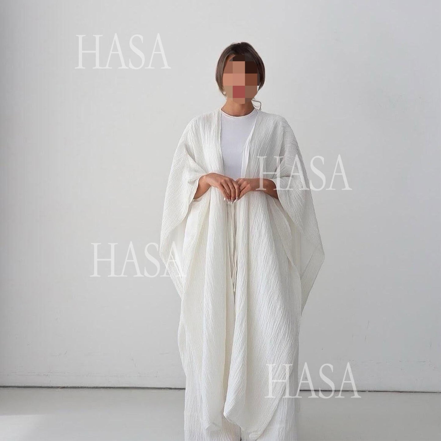 HA6486 Simple Cardigan with Wide-leg Pants, Solid Color Daily Two-piece Suit