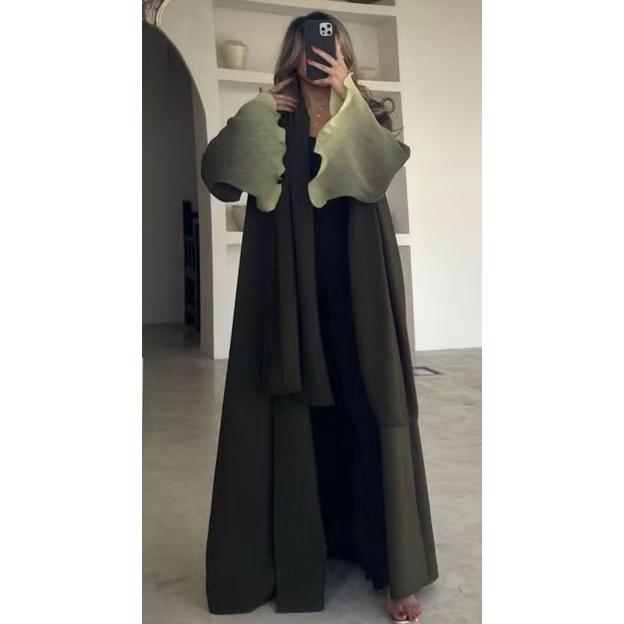 HASASERIES HS6721 Olive Ombre  Green Abaya with Gradient Cuffs