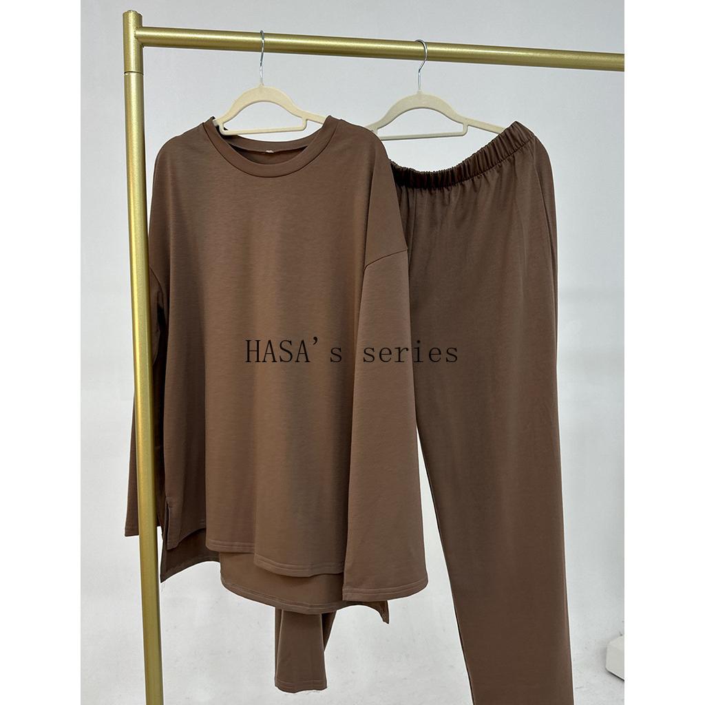 HA5488 Fashionable and Comfortable Loose Two-piece Suit - Simple Solid Color Design two  piece co  ords