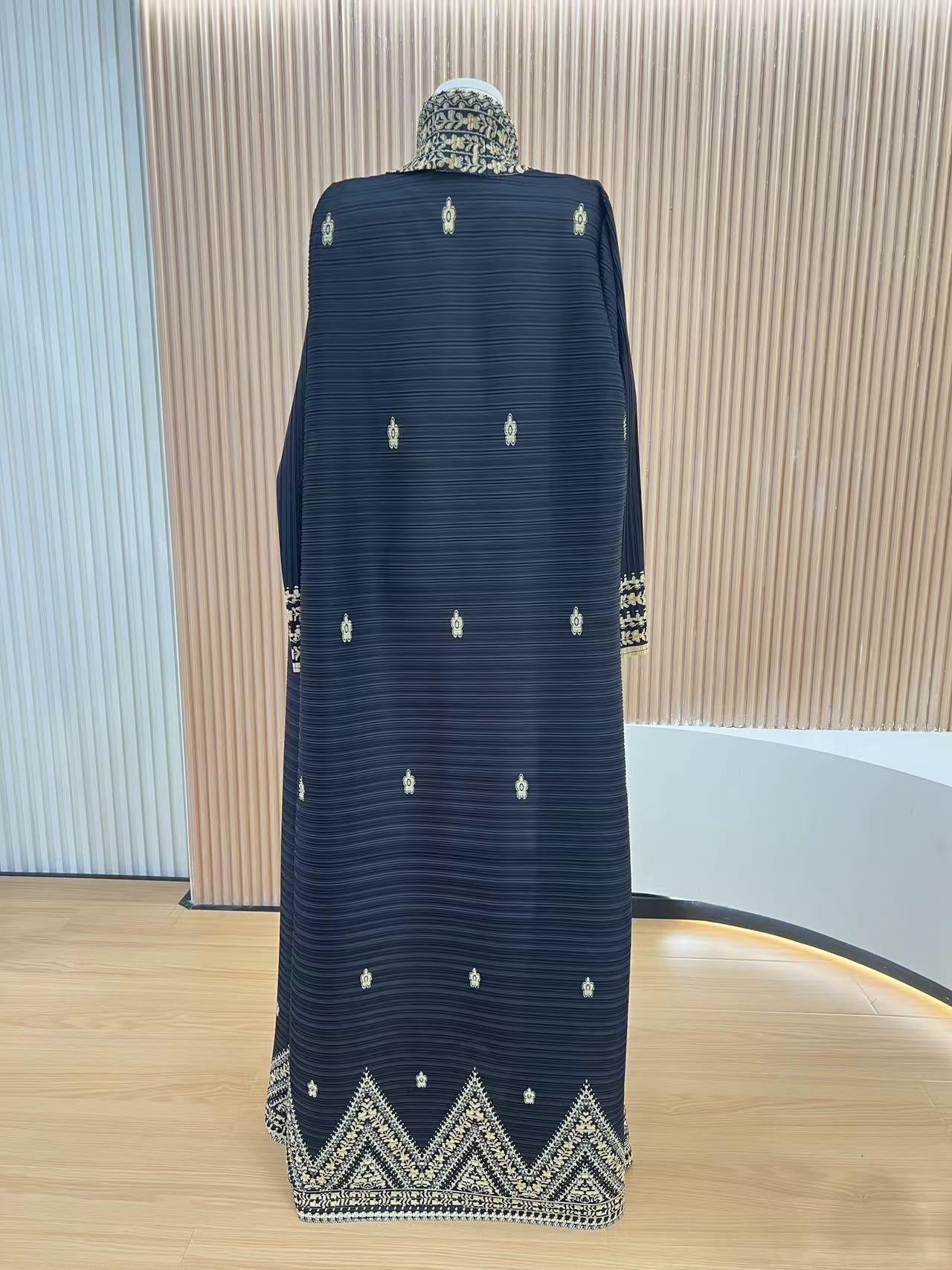 HS6709 Golden Dynasty , Black Abaya with Intricate Gold Embroidery