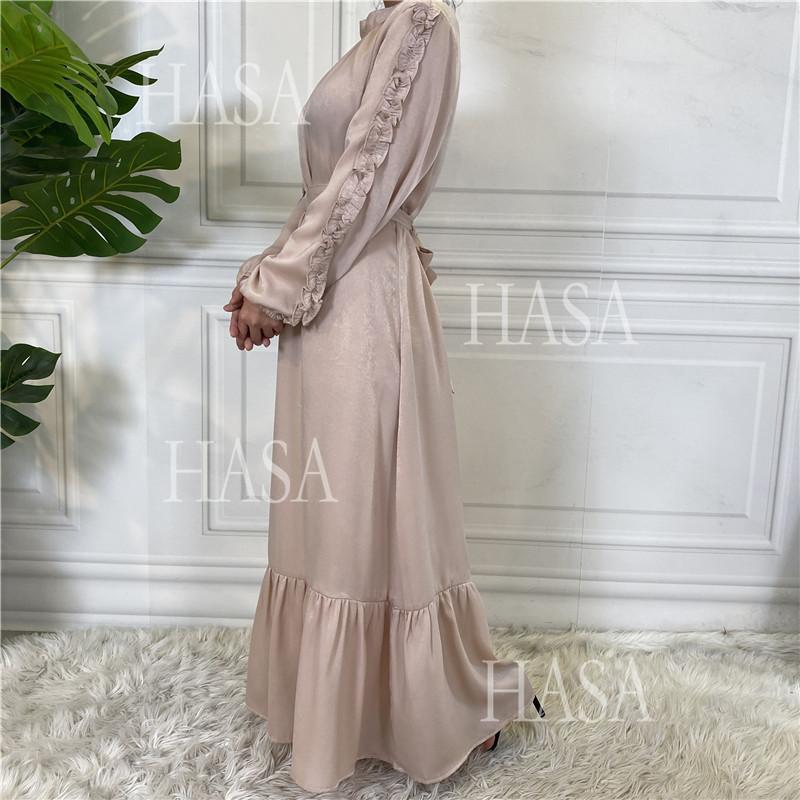 HA6591 Solid Color Turtleneck Long Sleeve Dress with Pleated Waistband