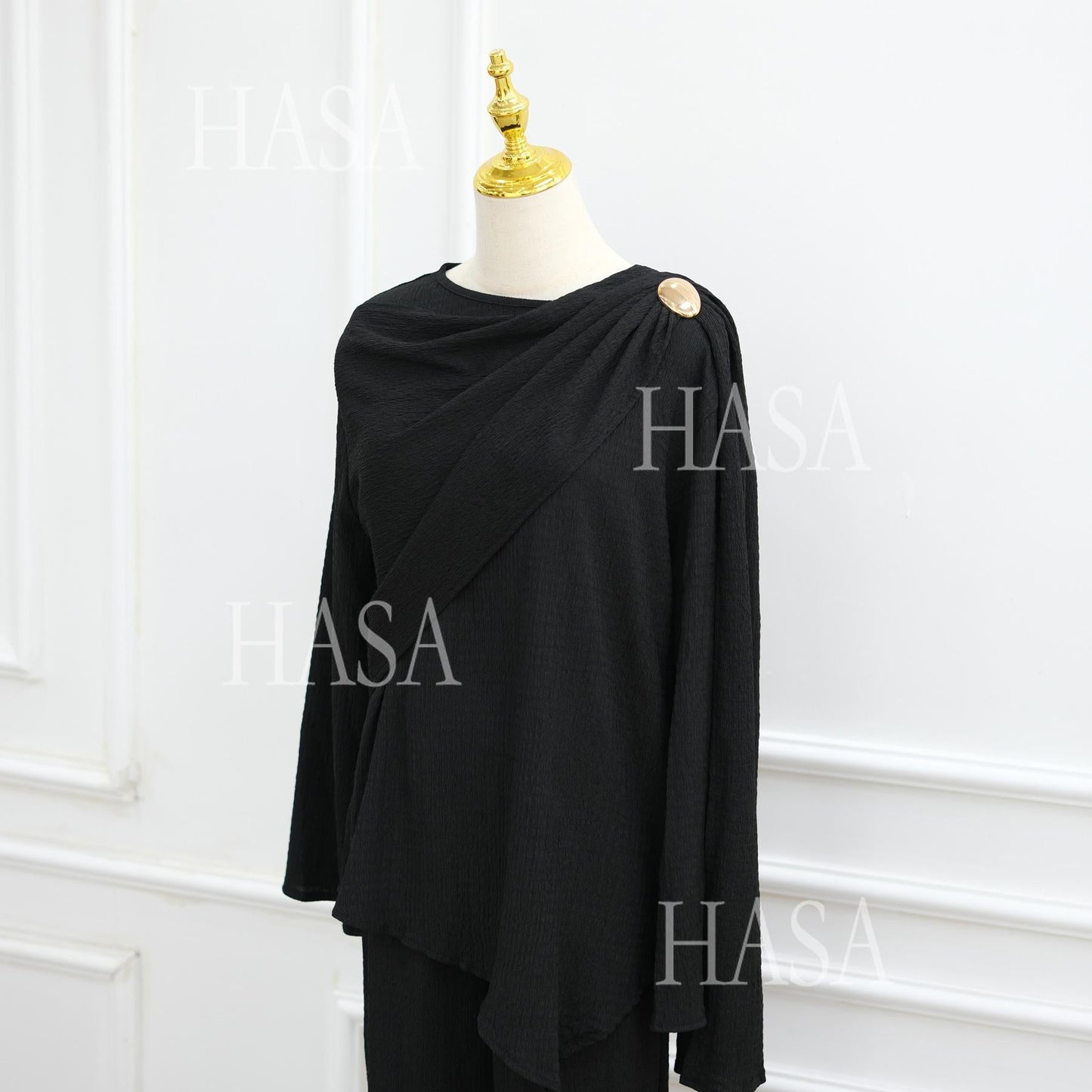HA6568 Solid Color Design Top + Pants Two-piece Set for Daily Personality Wear