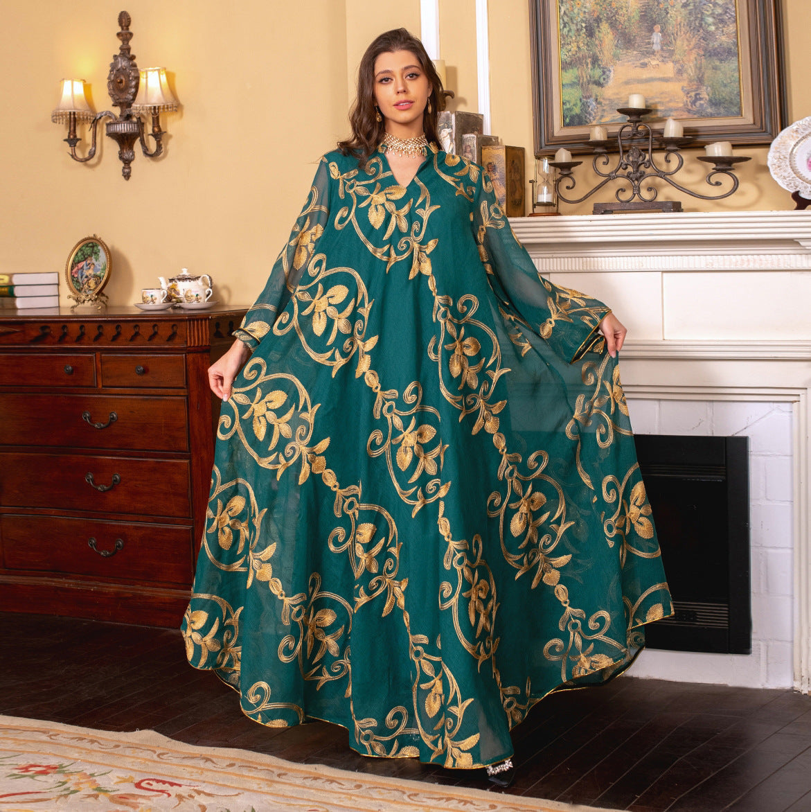 HA6650 Mesh Embroidered Maxi Dress - Elegant and Stylish