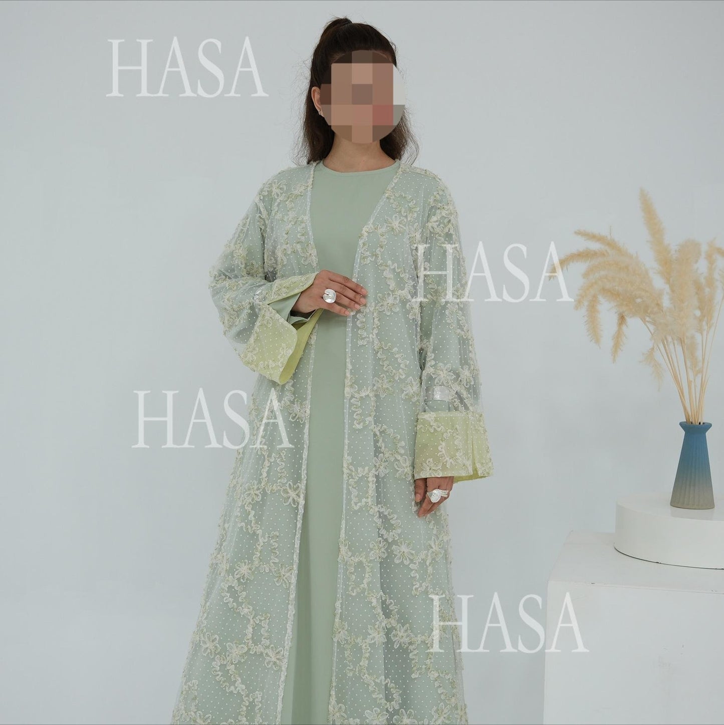 HA6622 3D flower mesh cardigan (optional headscarf and inner layer)