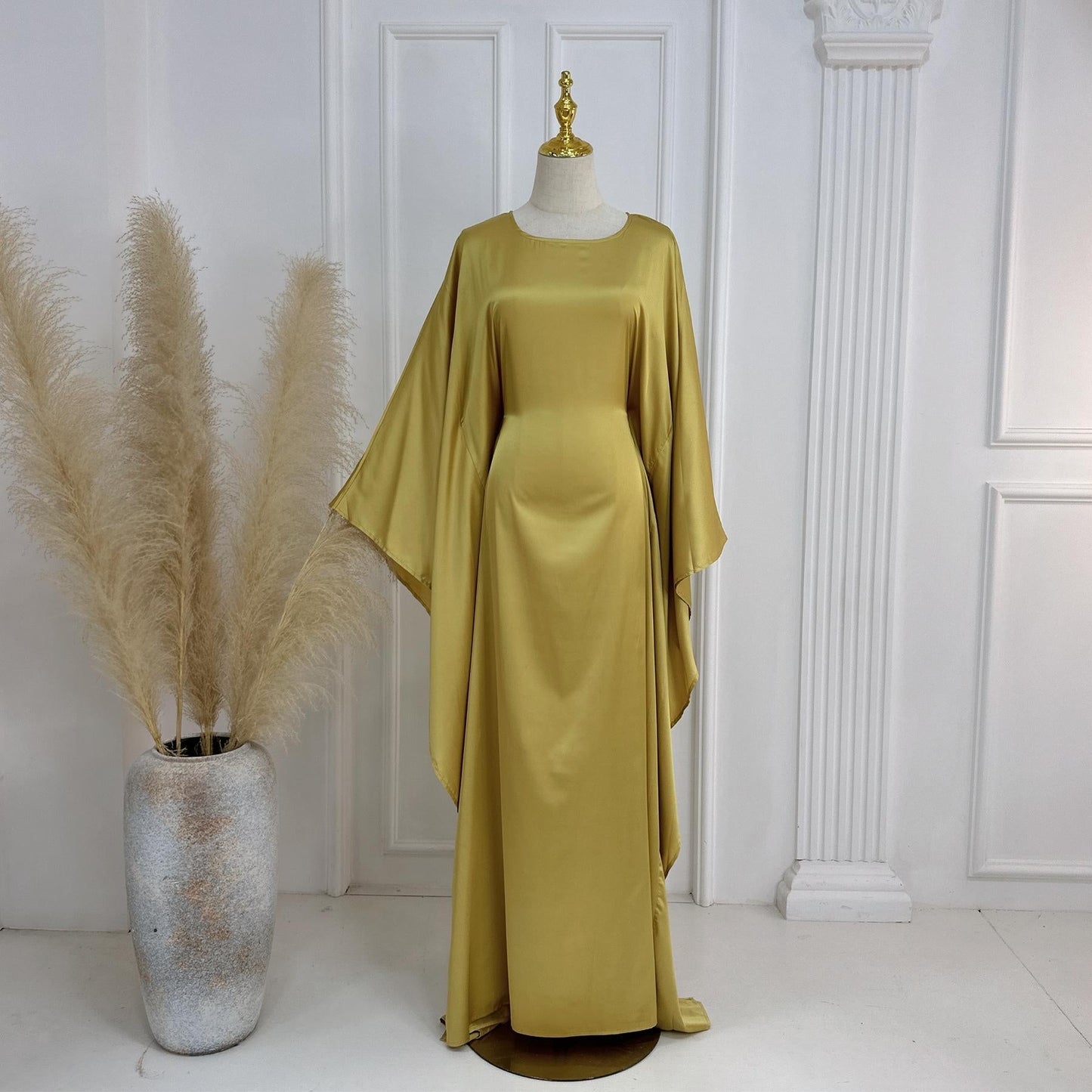 HA1504 Satin Batwing Sleeve Kaftan with Inner Belt