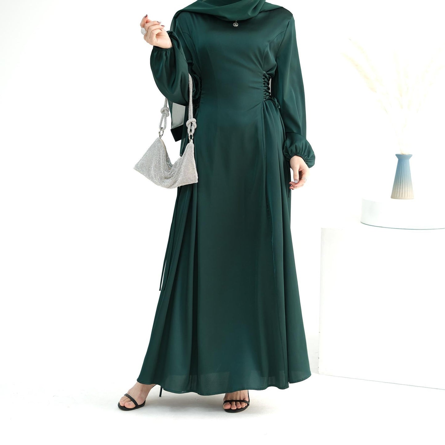 HAYA HAYA0991 Solid Color High-necked Slim Elegant Dress