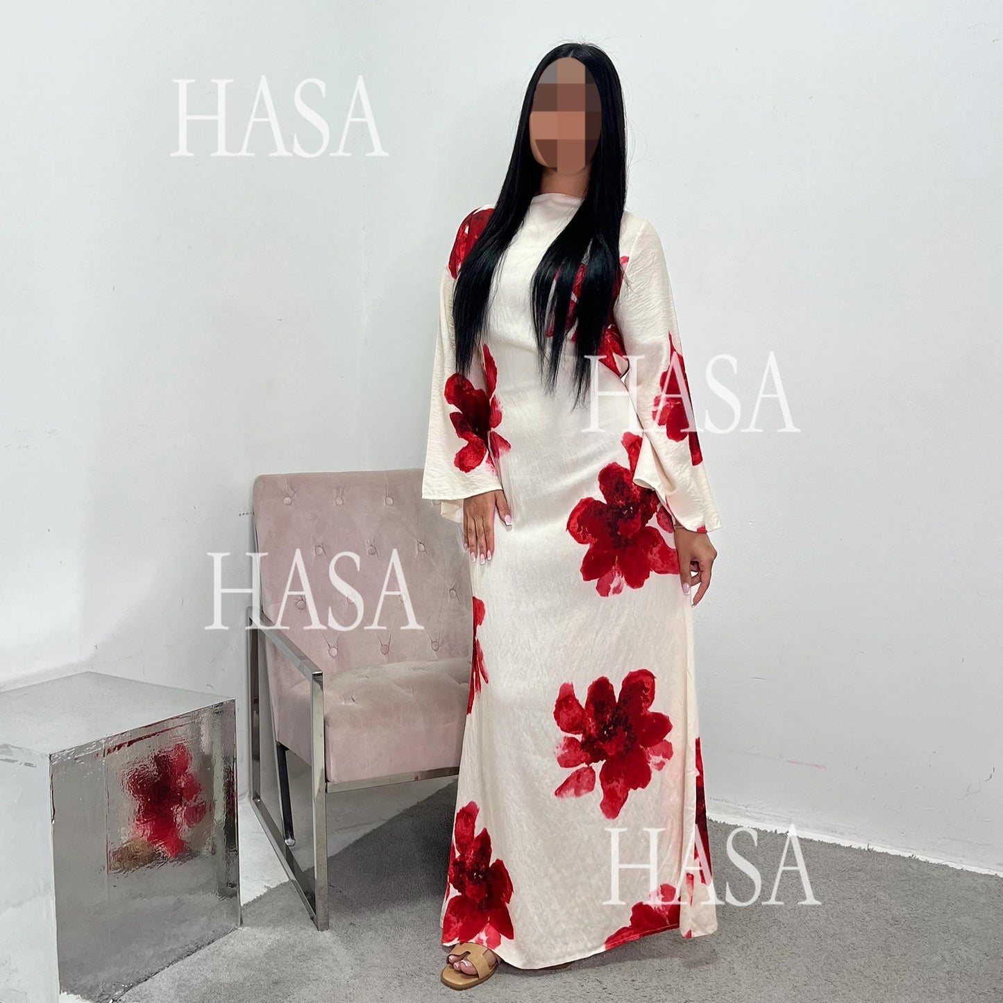 HA6503 Long-sleeved Waist-length Printed Dress (one Piece)