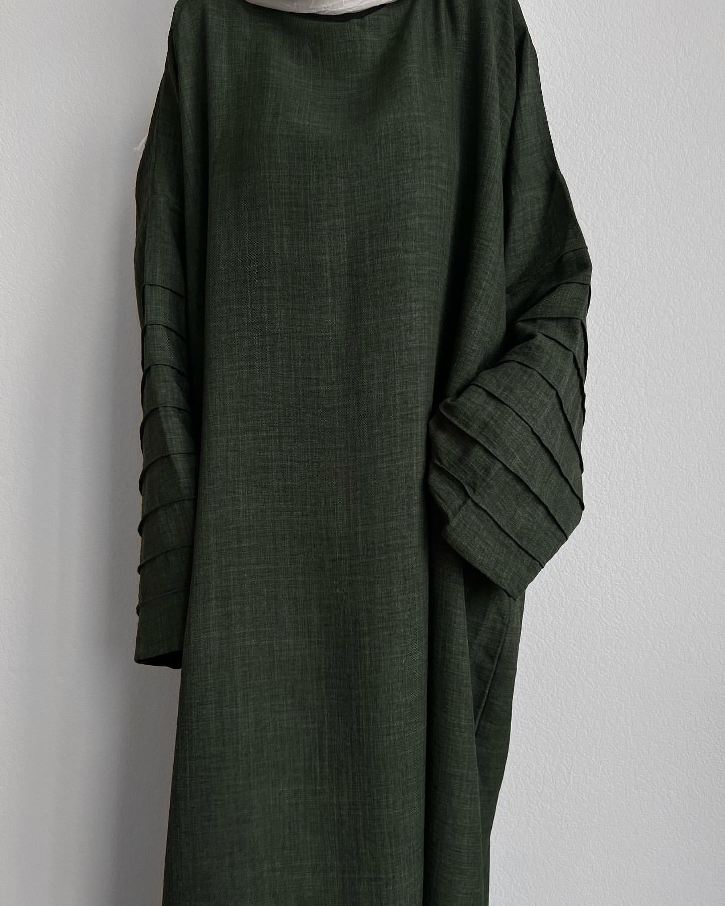 HAYA HA1179 Loose Fit Large Crepe Abaya Dress with Belt