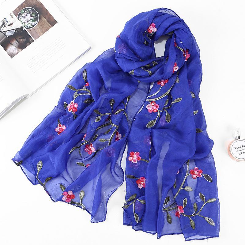 HAYA HA1132 Chiffon Flower Embroidered Scarf