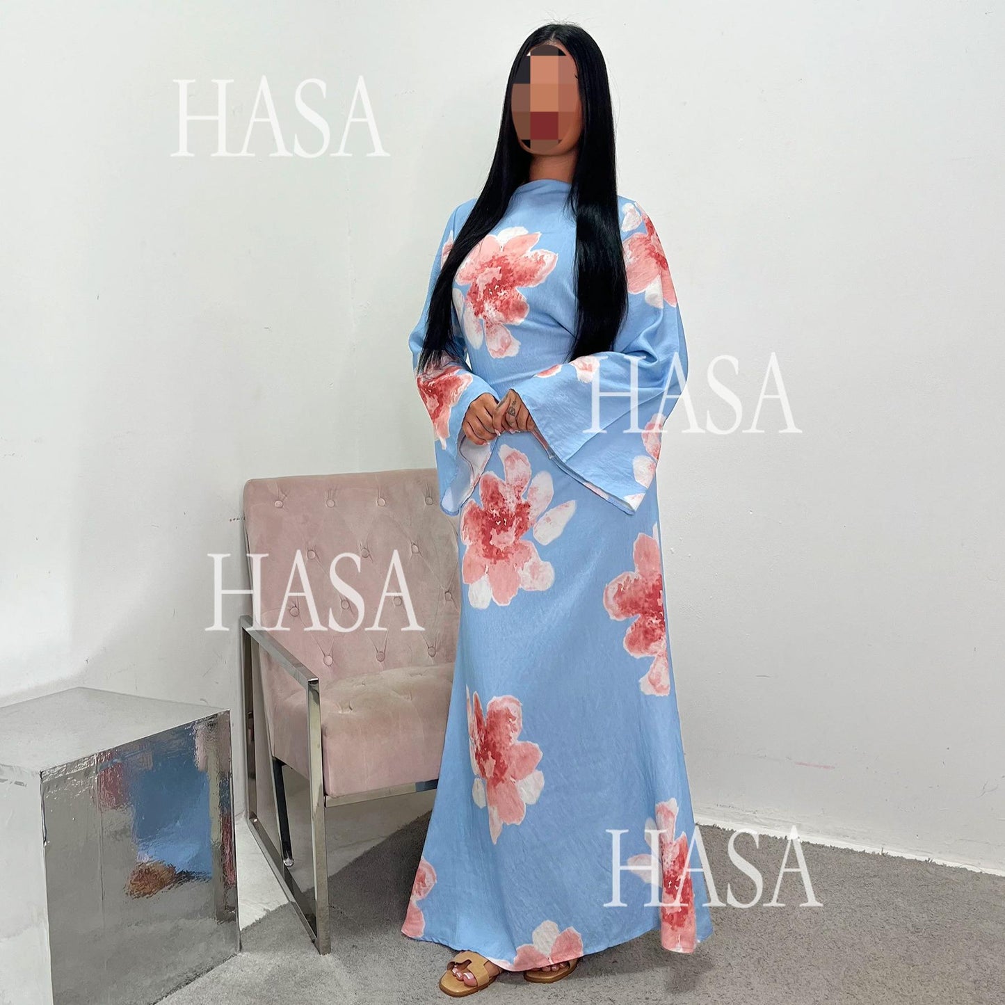 HA6503 Long-sleeved Waist-length Printed Dress (one Piece)