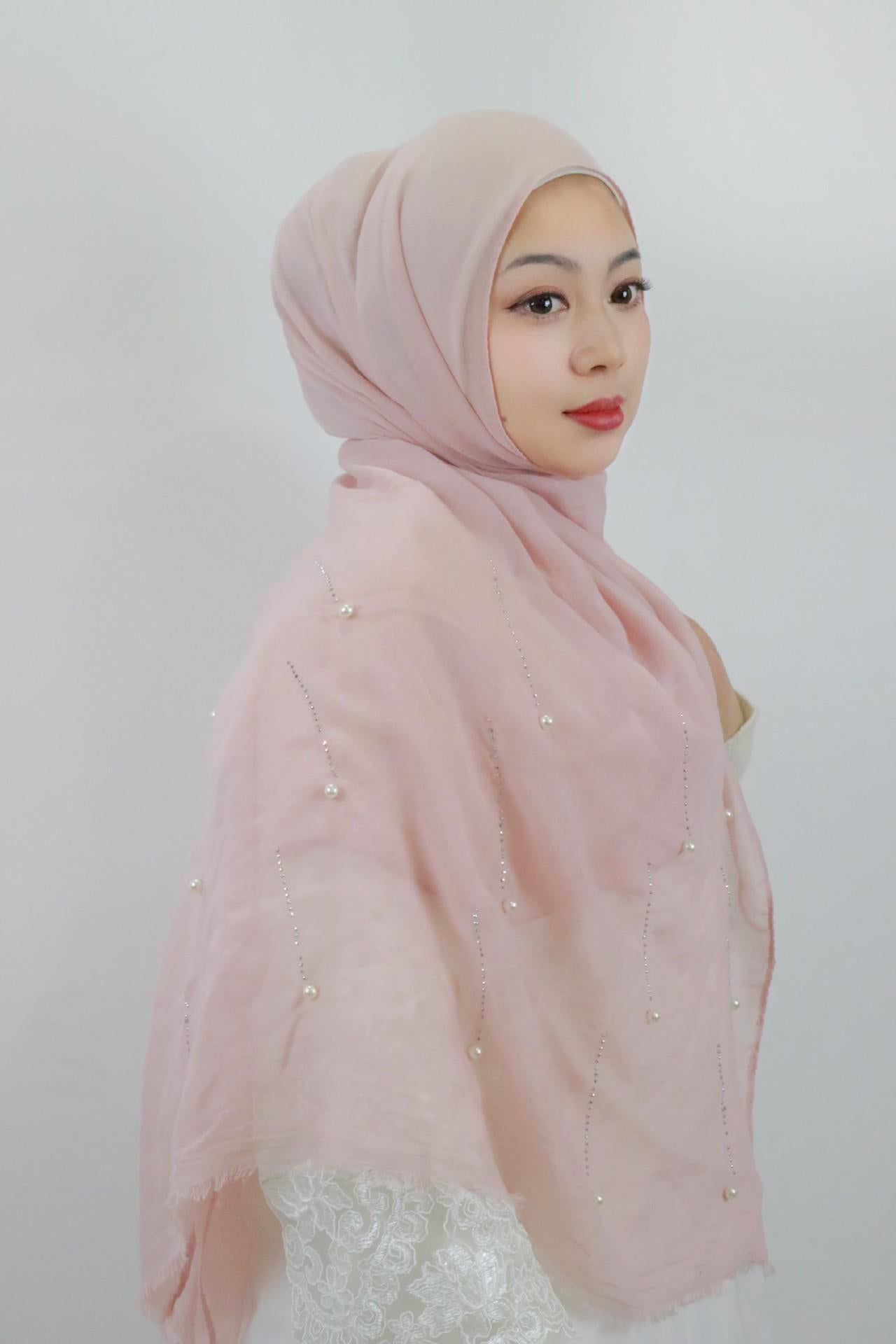 HAYA HA1106 Solid Color Scarf Long Beaded Shawl Headband