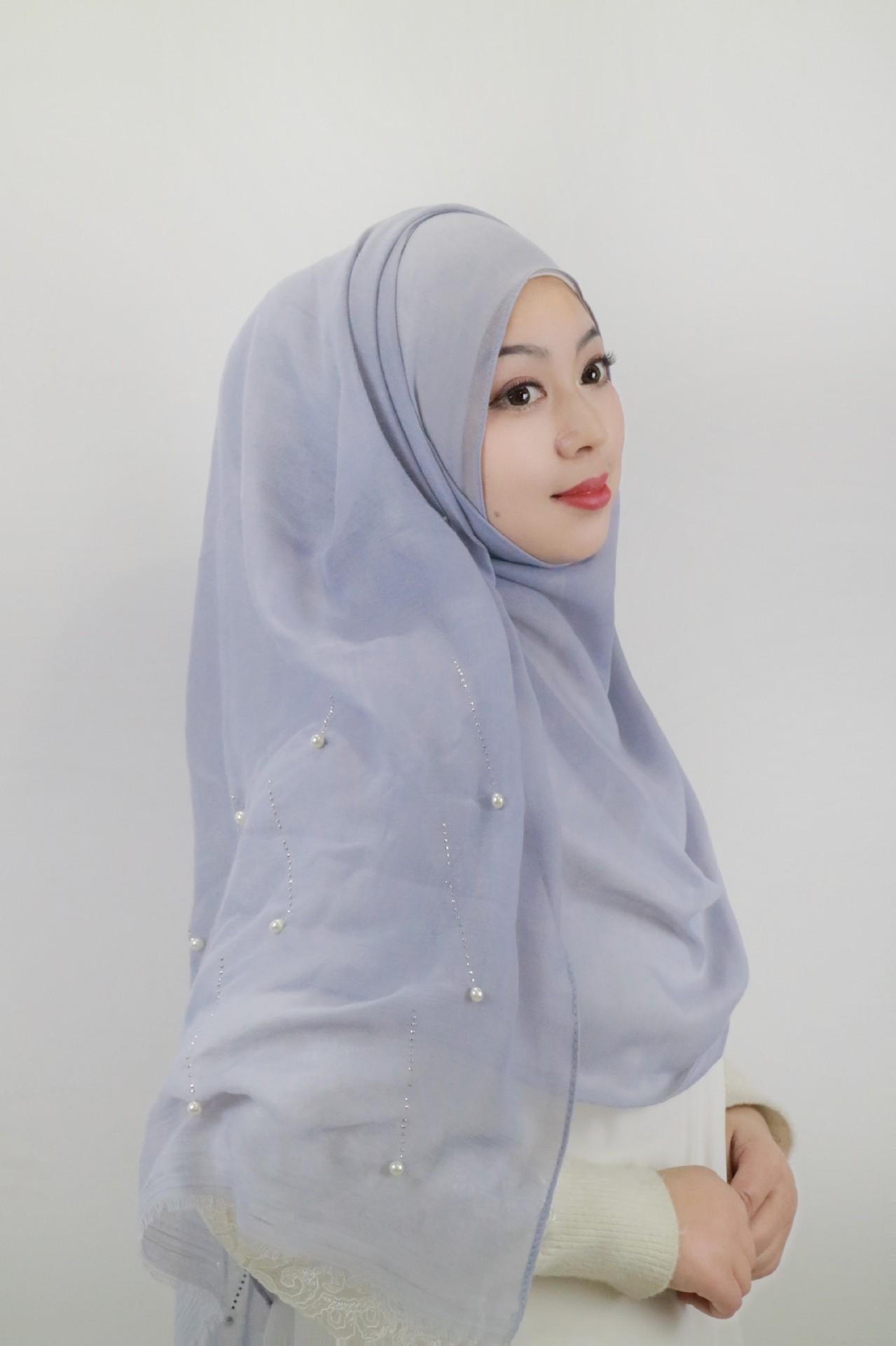 HAYA HA1106 Solid Color Scarf Long Beaded Shawl Headband
