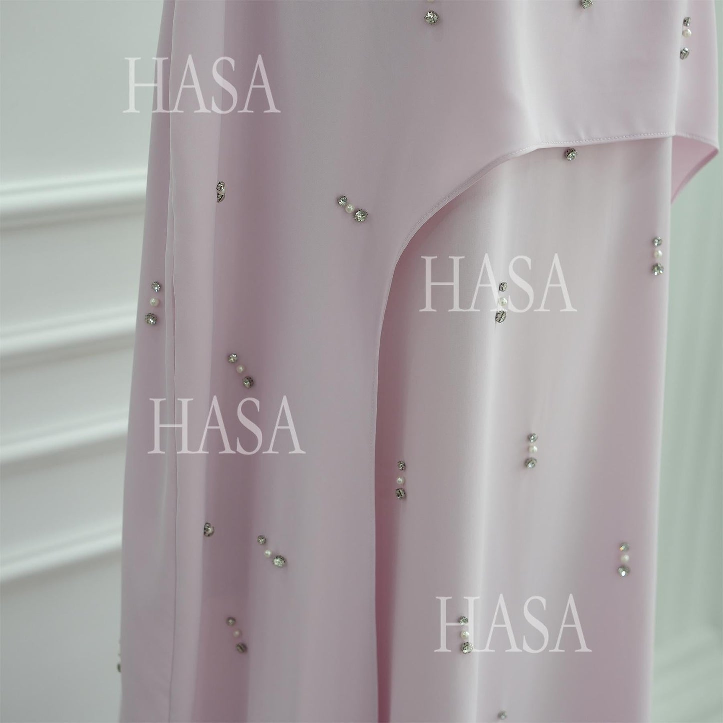 HA6505 Solid color beaded long dress with fake two-piece design