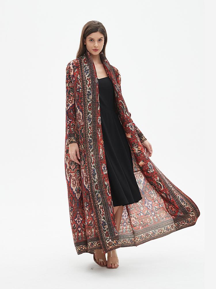HS6706 Bohemian Elegance , Vibrant Red Printed Abaya