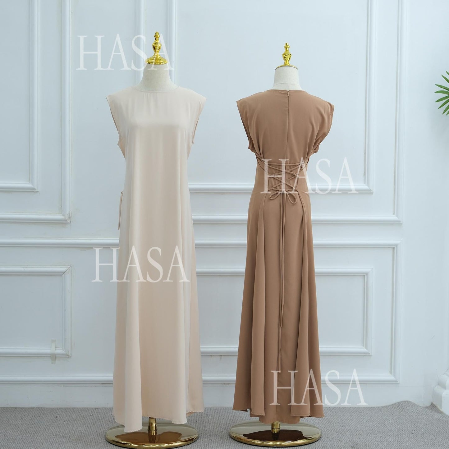 HA6470 Sleeveless Long Dress with Adjustable Back Lacing