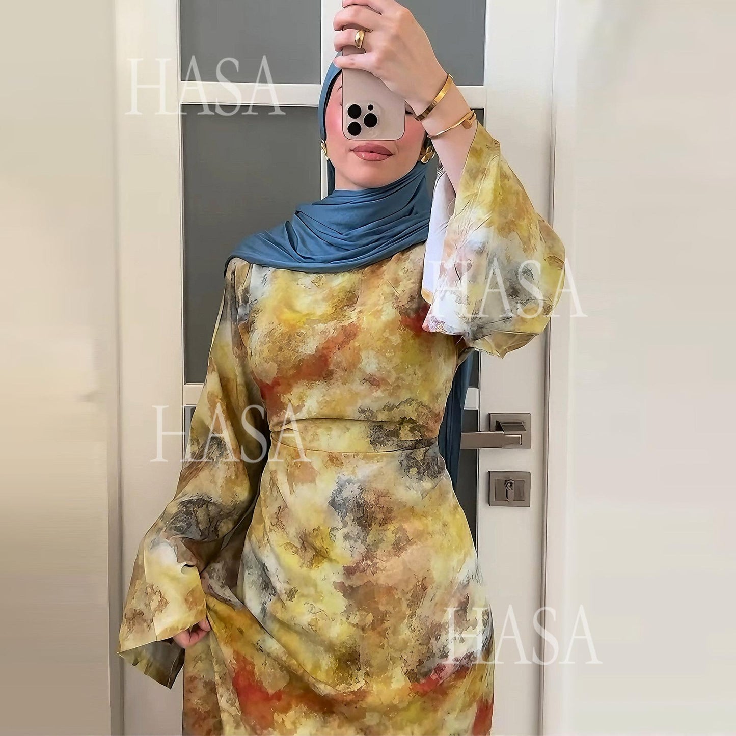 HA6550 Elegant Printed Abaya with Long Sleeves
