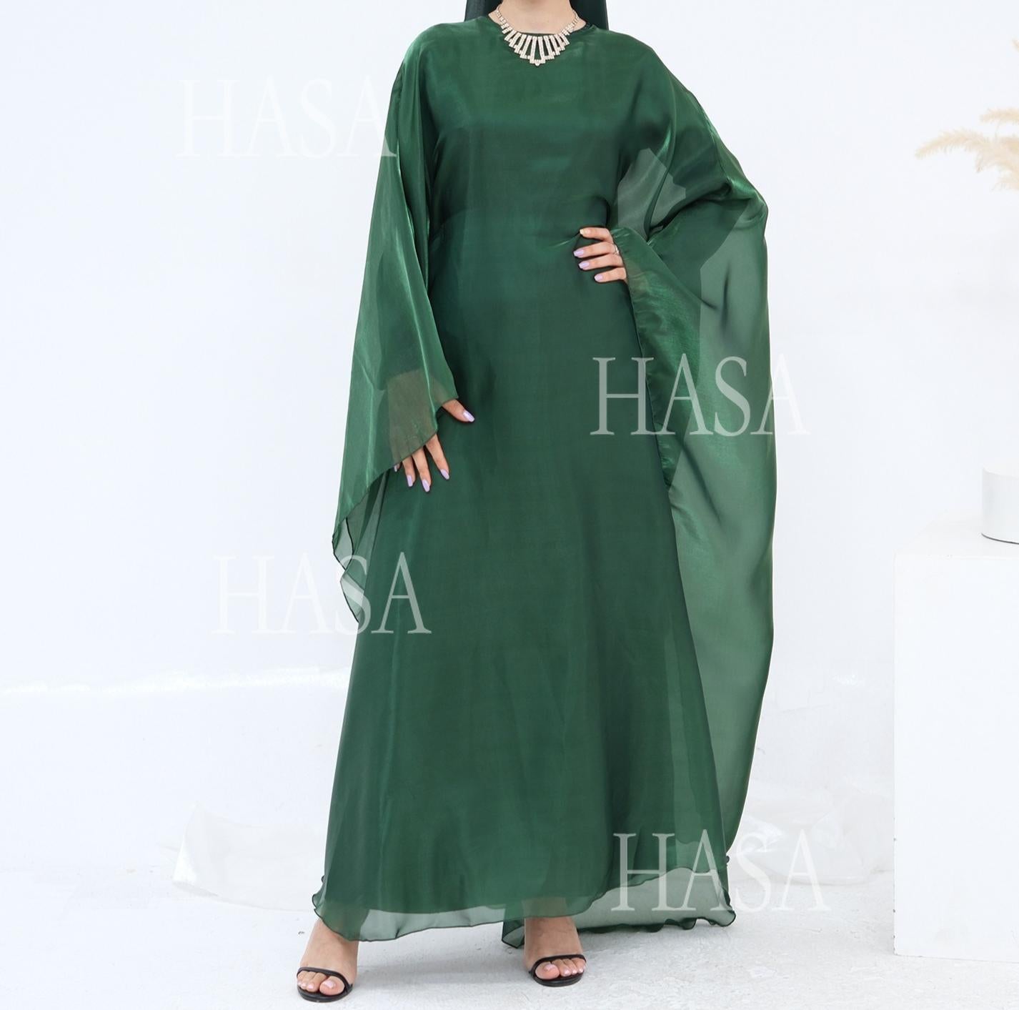 HA6524 Elegant two-piece solid-color robe and dress with optional headscarf