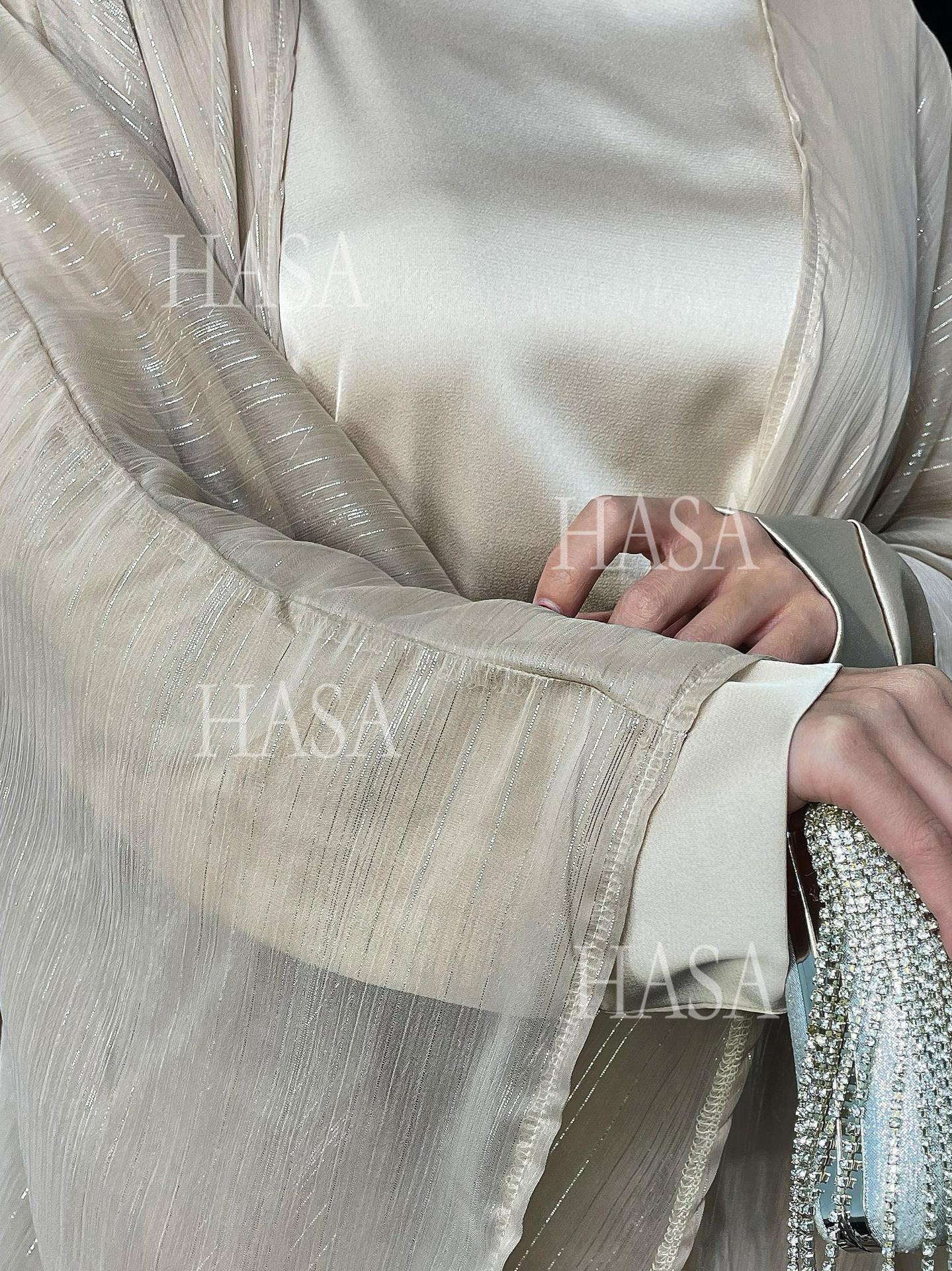 HA6571 Gold embellished long Abaya skirt set