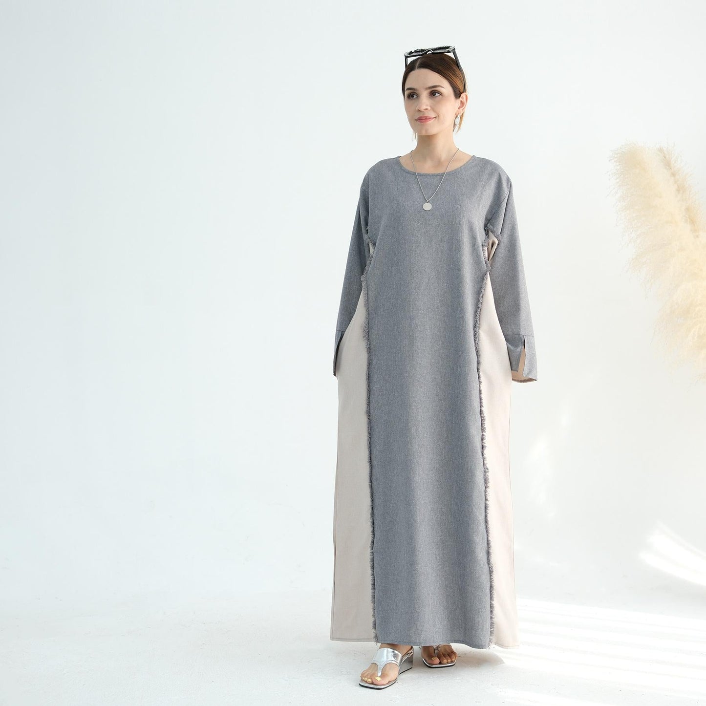HA5508 Elegant patchwork robe - lightweight and comfortable, showing fashion taste plain casual dress