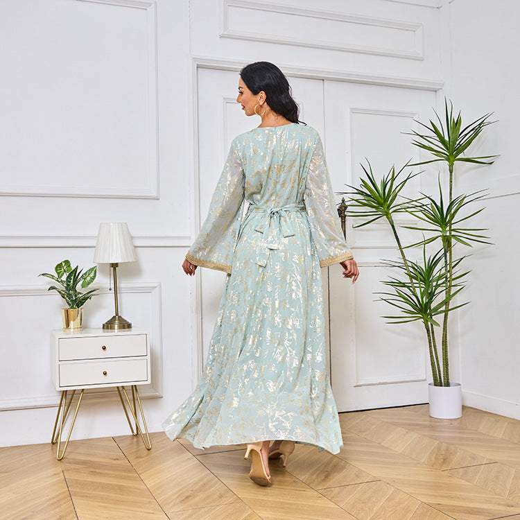 HA1249 Elegant Floral Abaya with Golden Detailing
