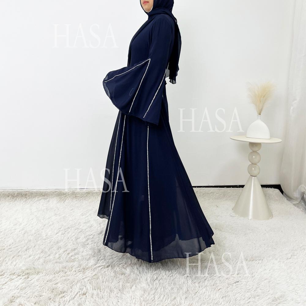 HA6497 Solid Color Light Luxury Chiffon Long Skirt Suit