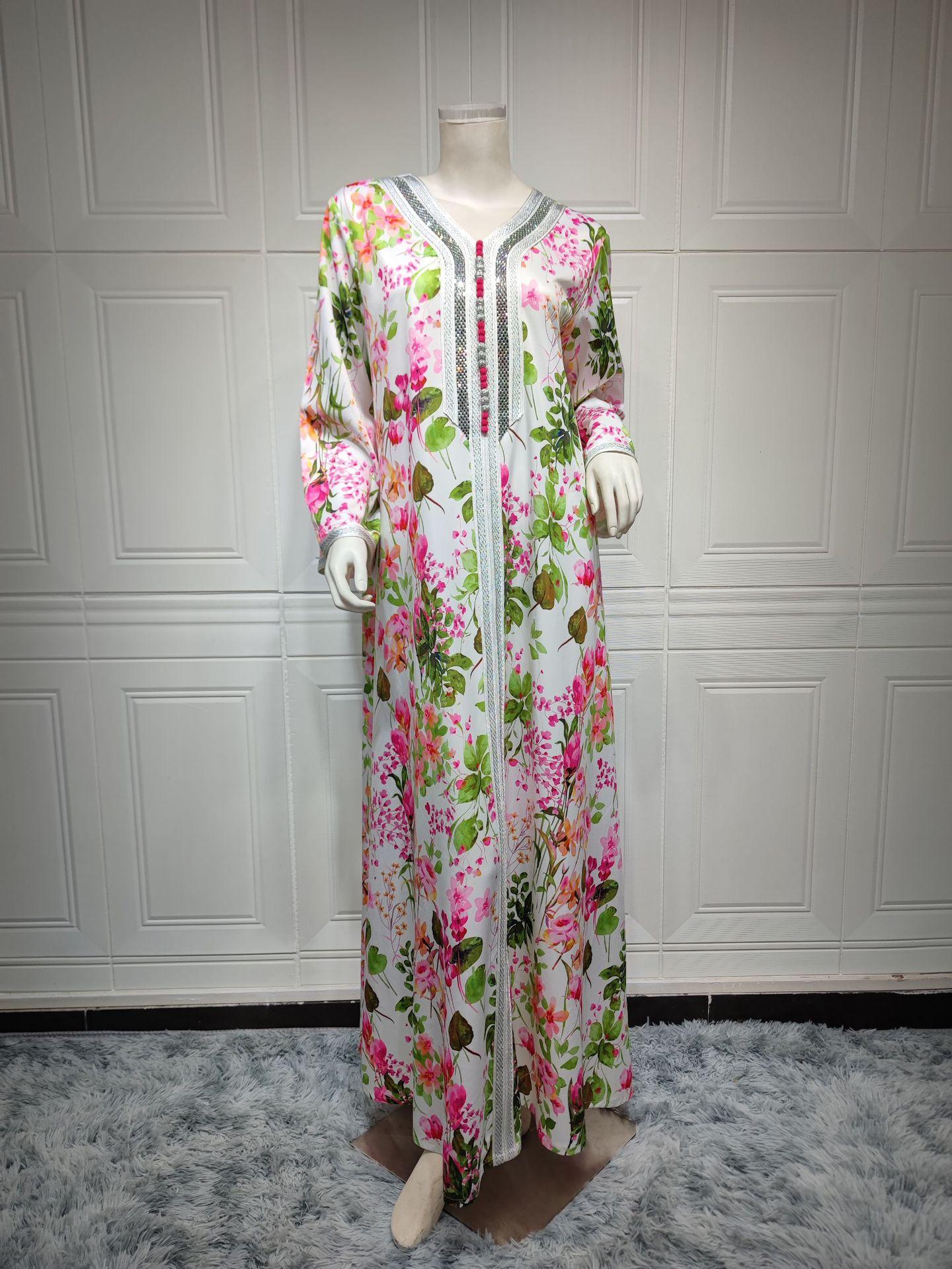 HAYA HAYA1075 Abaya Robe New Printed Rhinestone Dress