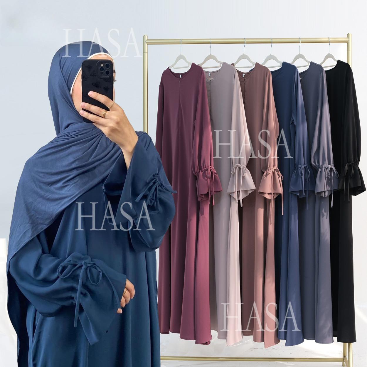 HA5861 Solid Color Sleeve Robe (without Headscarf), Elegant Temperament Instantly abaya girl