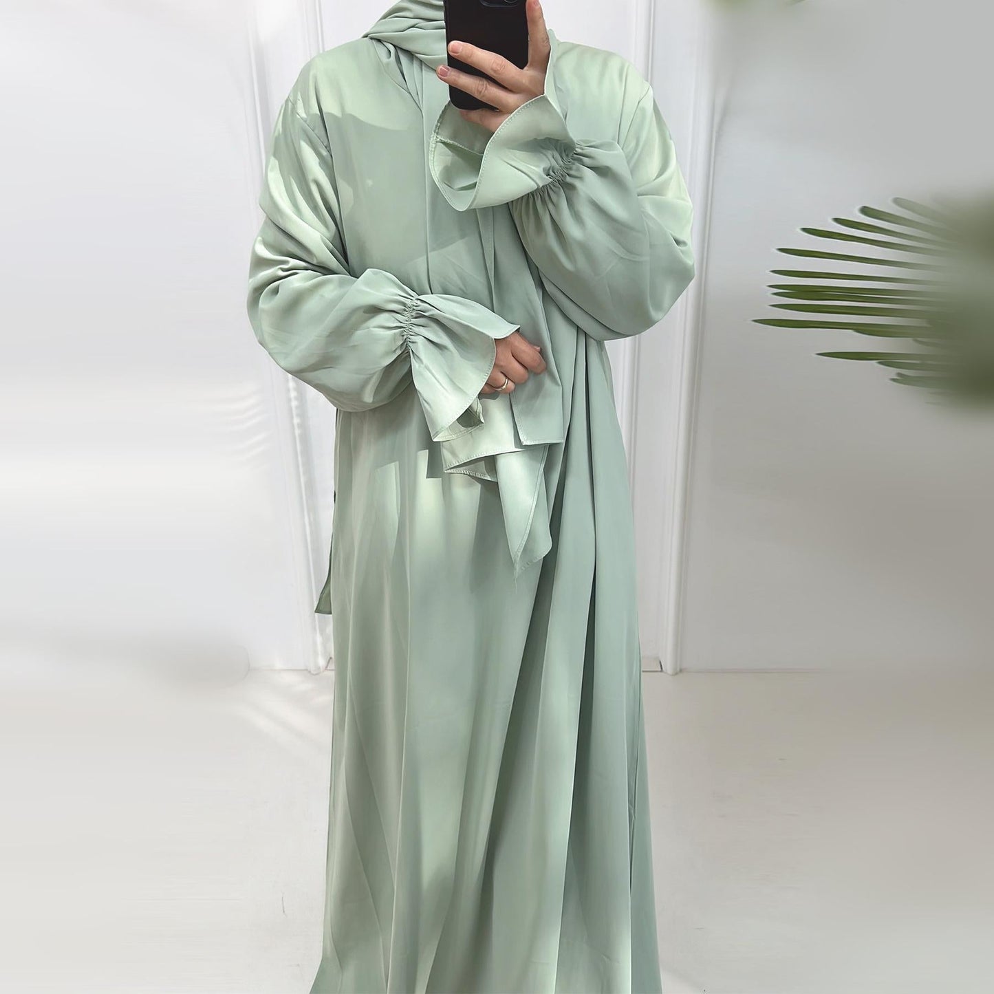 HAYA HA1173 Solid Color Hooded Abaya with Side Pocket