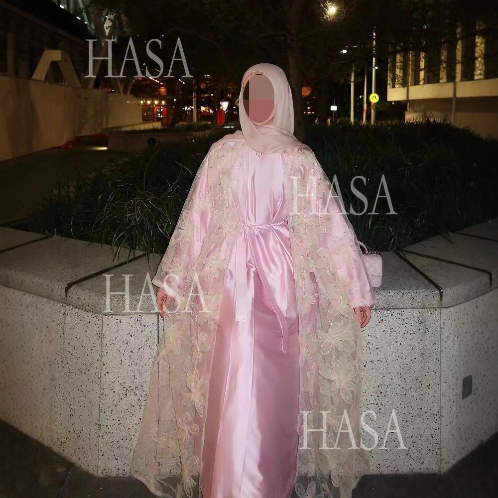 HA6516 Two-piece Maxi Dress with Embroidered Cardigan. Headscarf Not Included.