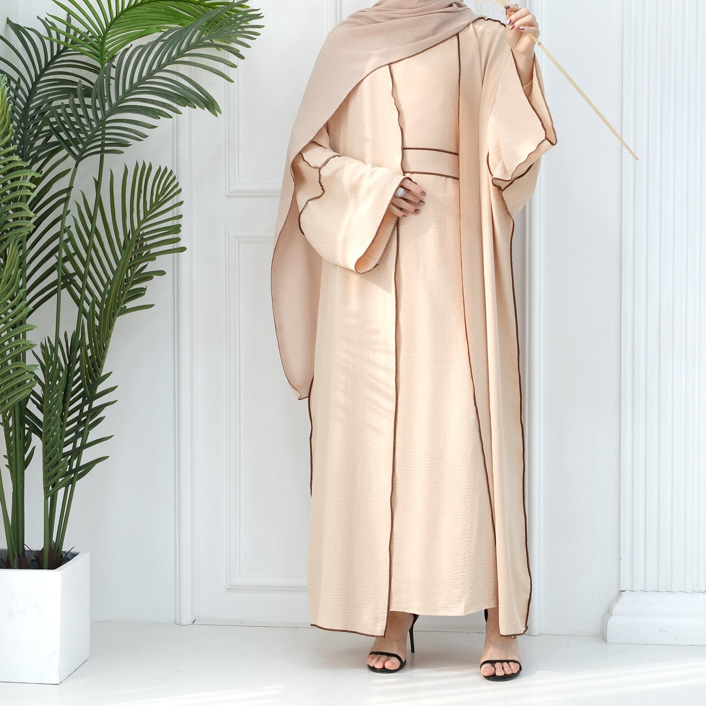 HAYA HA1095 3pcs Set Cardigan+without Sleeves Inner Dress+Hijab
