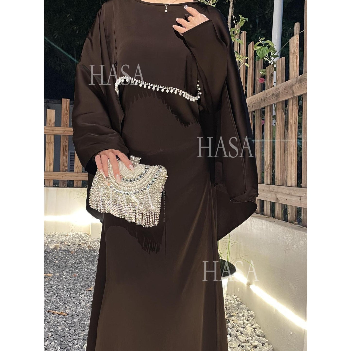 HA6570 Elegant Cape-style Satin Dress Robe for Women