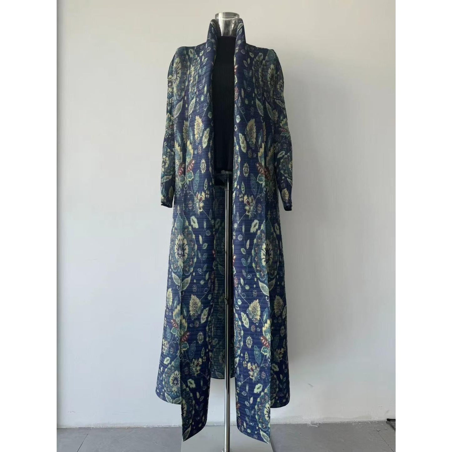 HS6708 Botanical Elegance , Teal Floral Kimono-Style Abaya