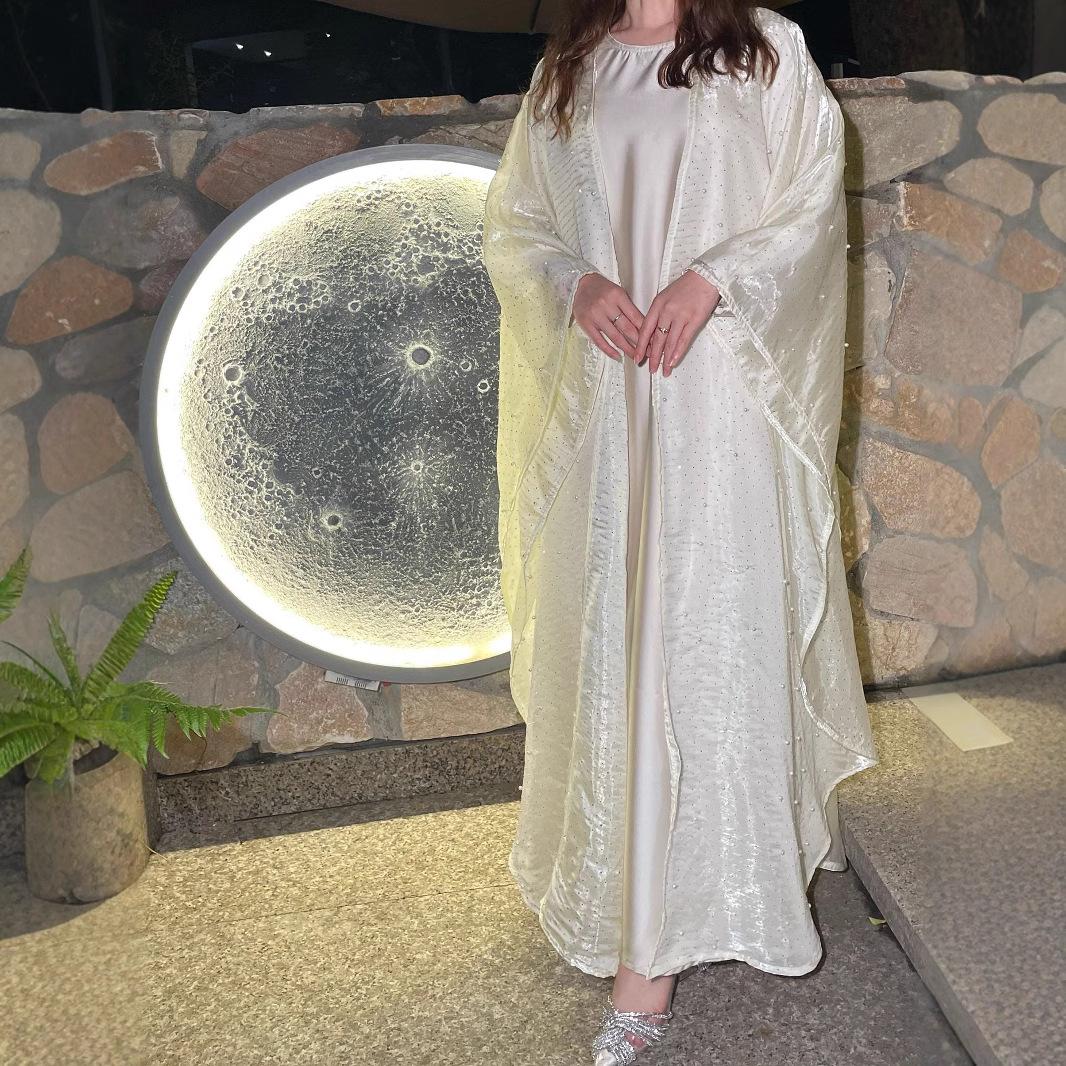 HA6540 Elegant Rhinestone Abaya Two-Piece Set with Outer Cape