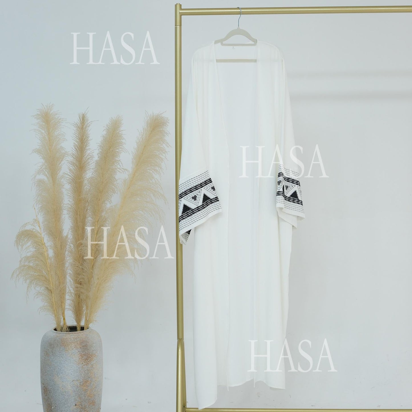 HASA's Series HA6506 Long Wide Sleeve Embroidered Robe Cardigan (No Headscarf)