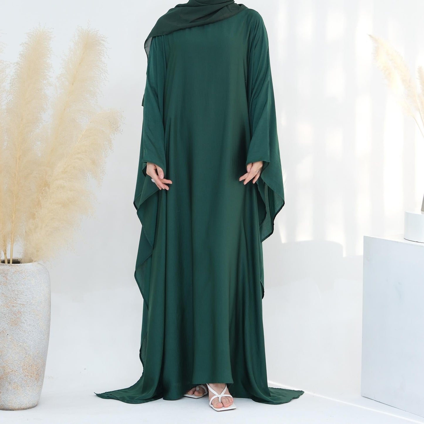 HAYA HA1174 Waist Raging Bat Sleeves Dress Crepe Kaftan