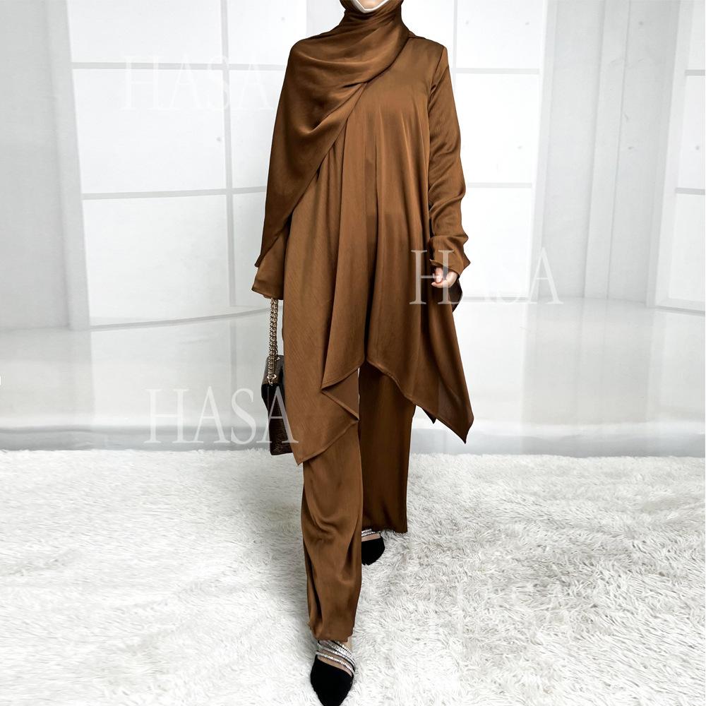 HS5854 High-end crepe linen two-piece robe, irregular design shows fashion(Headband not included)