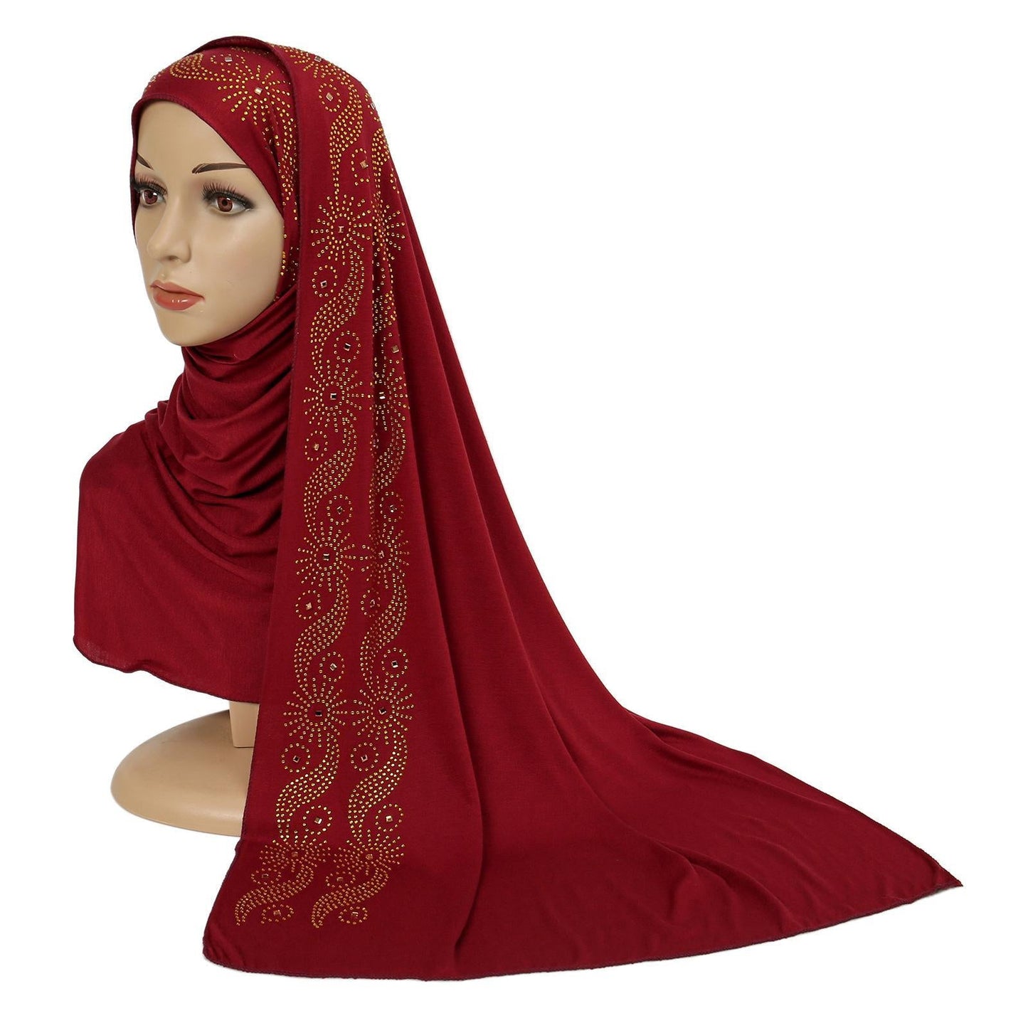 HAYA HA1145 Solid Color Rhinestone Headscarf
