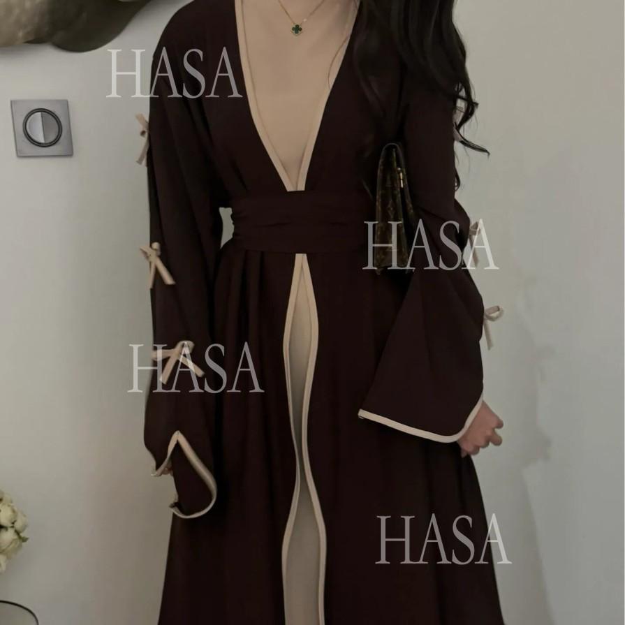HA5862 Elegant Wavy-edge Bow Robe (with Belt) for A Feminine Look