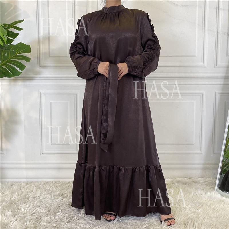 HA6591 Solid Color Turtleneck Long Sleeve Dress with Pleated Waistband