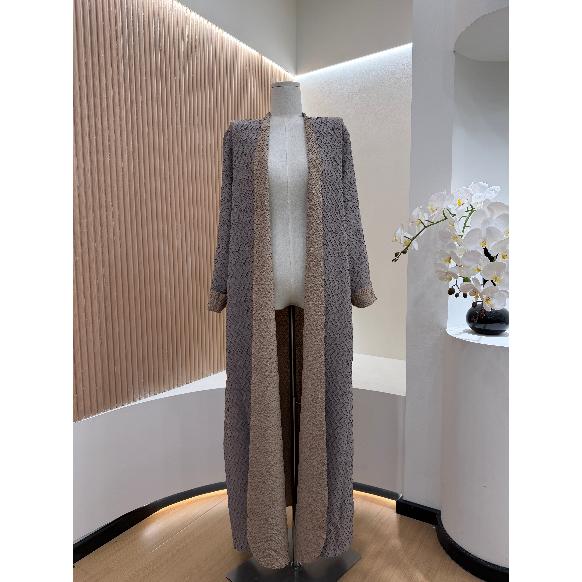 HS6703 Modern Minimalism Textured Grey Abaya with Pink Accents